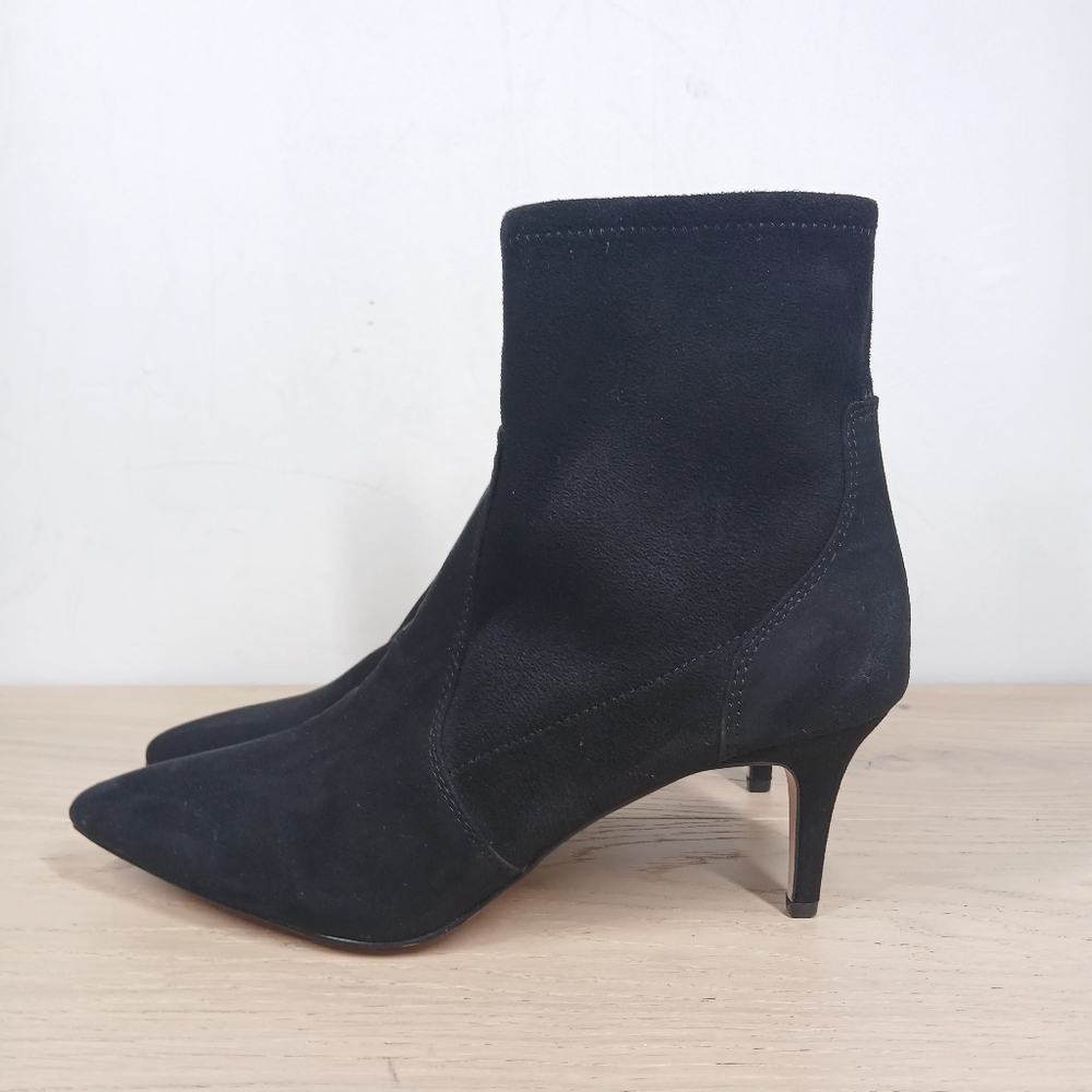 Essex Lane Black Stretch Knit Pointed Toe Side Zip Kitten Heel Ankle Boots Dress